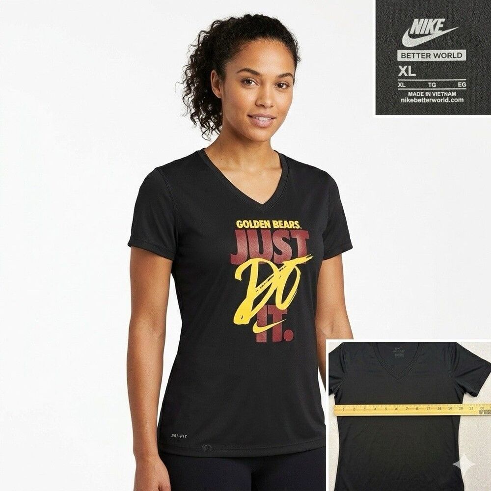 Nike Dri-FIT Cal Golden Bears Shirt Womens XL Black V-Neck Just Do It Graphic